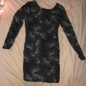 Black and Silver Long Sleeve Homecoming Dress